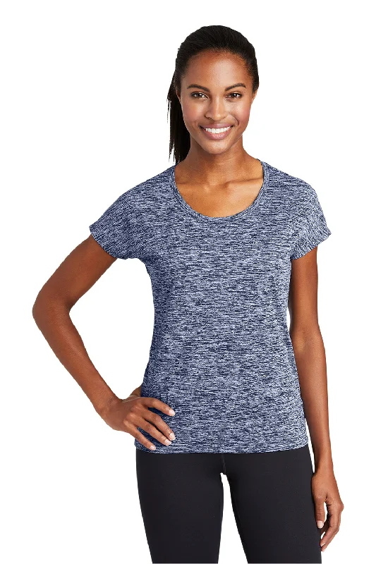 women's v-neck shirts -Sport-Tek Womens Electric Heather Moisture Wicking Short Sleeve Crewneck T-Shirt - True Navy Blue Electric