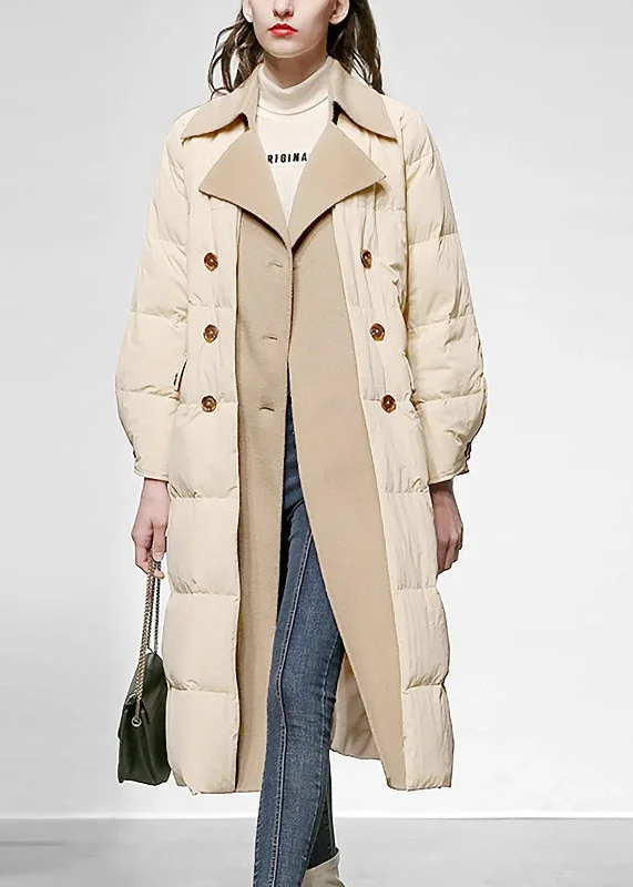 women's faux fur coats -Patchwork Ivory Down Fill Coat