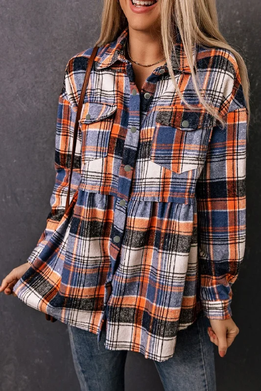 longline tops for women -Plaid Button-Front Peplum Shirt