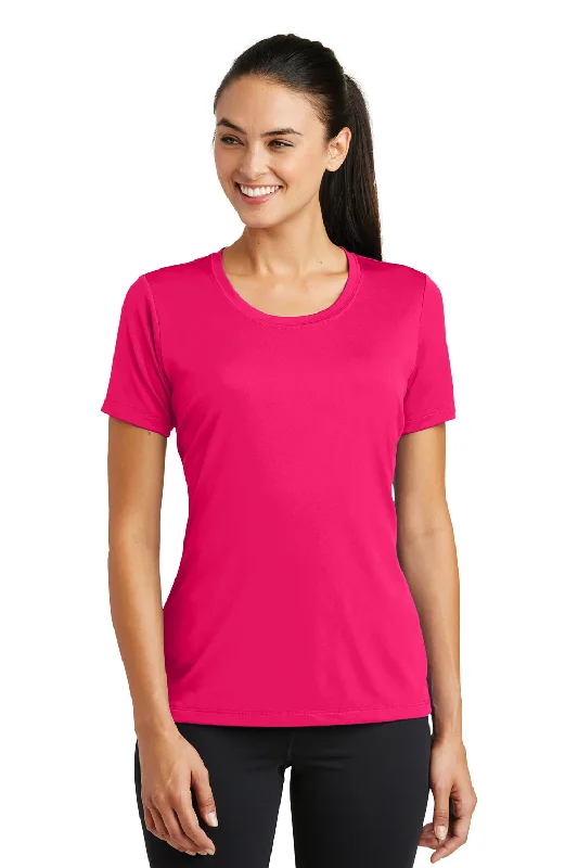 unique tops for women -Sport-Tek Womens Tough Moisture Wicking Short Sleeve Crewneck T-Shirt - Raspberry Pink - Closeout