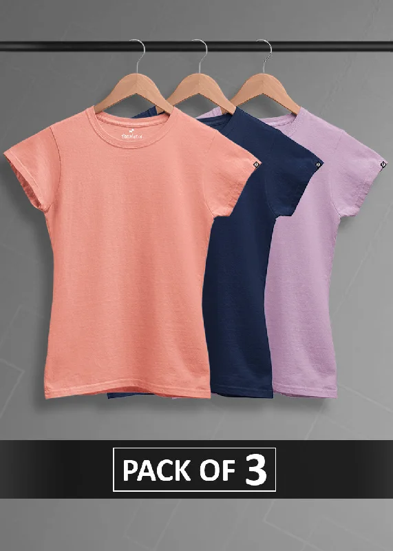 women's chiffon tunics -Solid Half Sleeve T-Shirt Women Combo - Pack of 3