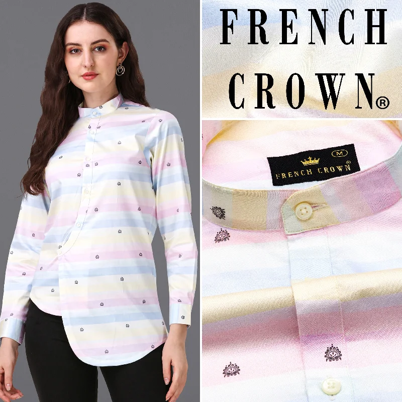 women's velvet tops -Cherub Pink and Multicolour Printed Super Soft Premium Cotton Women’s Shirt