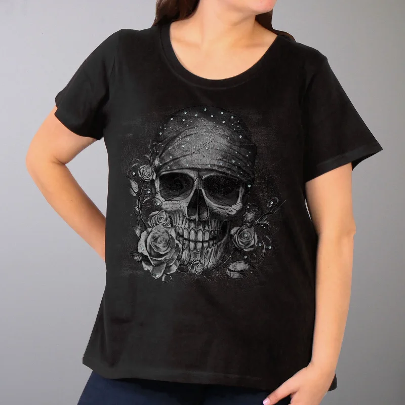 casual plaid shirts for women -Hot Leathers GLR1508 Skull Bandana Full Figured Ladies T-Shirt