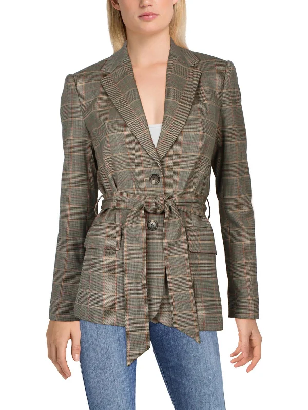 patchwork coats for women -Womens Wool Blend Plaid Two-Button Blazer