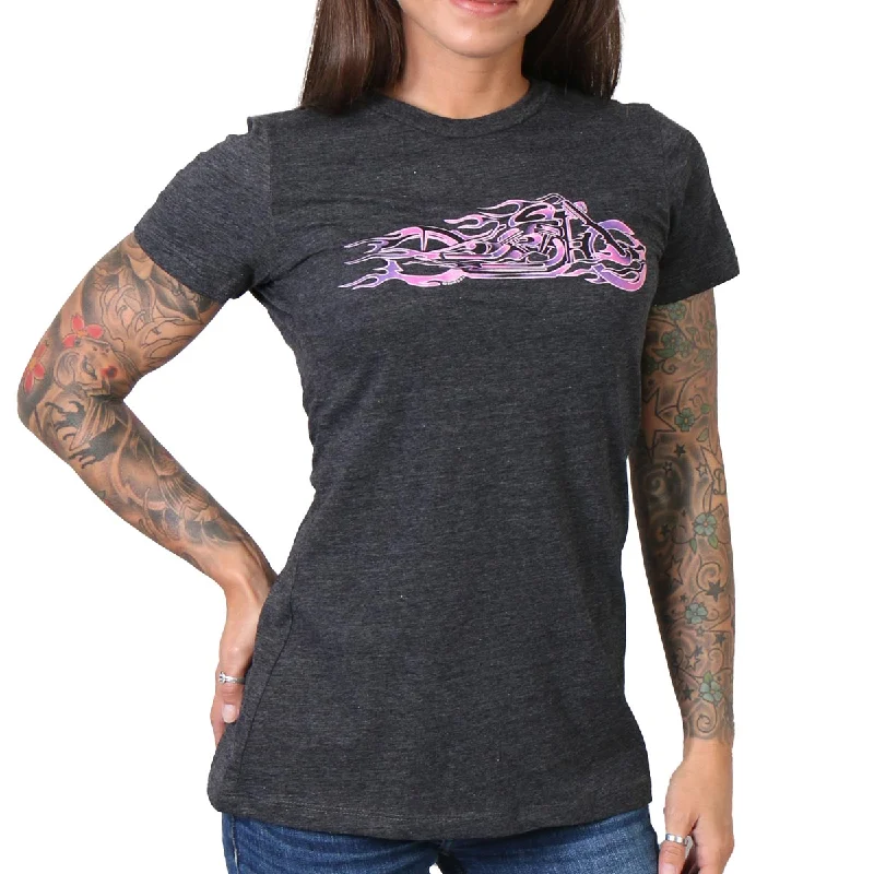 women's velvet tops -Hot Leathers GLR1215 Ladies Pink and Purple Fire Bobber Full Cut Motorcycle T-Shirt