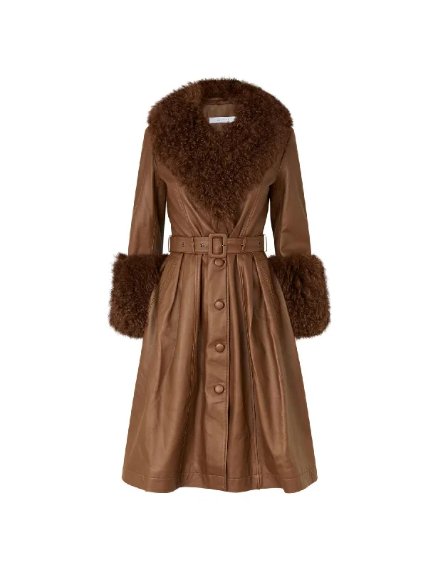 thick fleece coats for women -Foxy Shearling Coat — Walnut