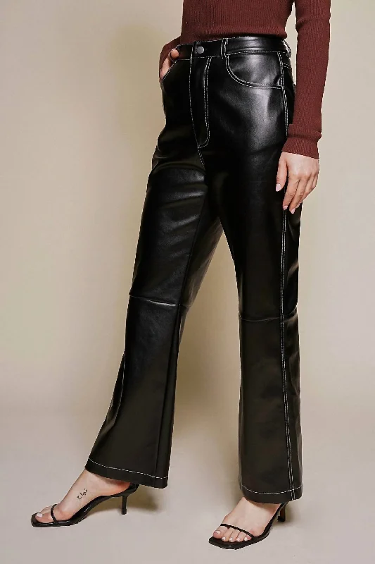 drawstring pants for women -Luxe Leather Pants In Black