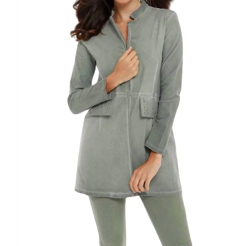 mid-length coats for women -French Kyss - Amaya Long Grommet Jacket