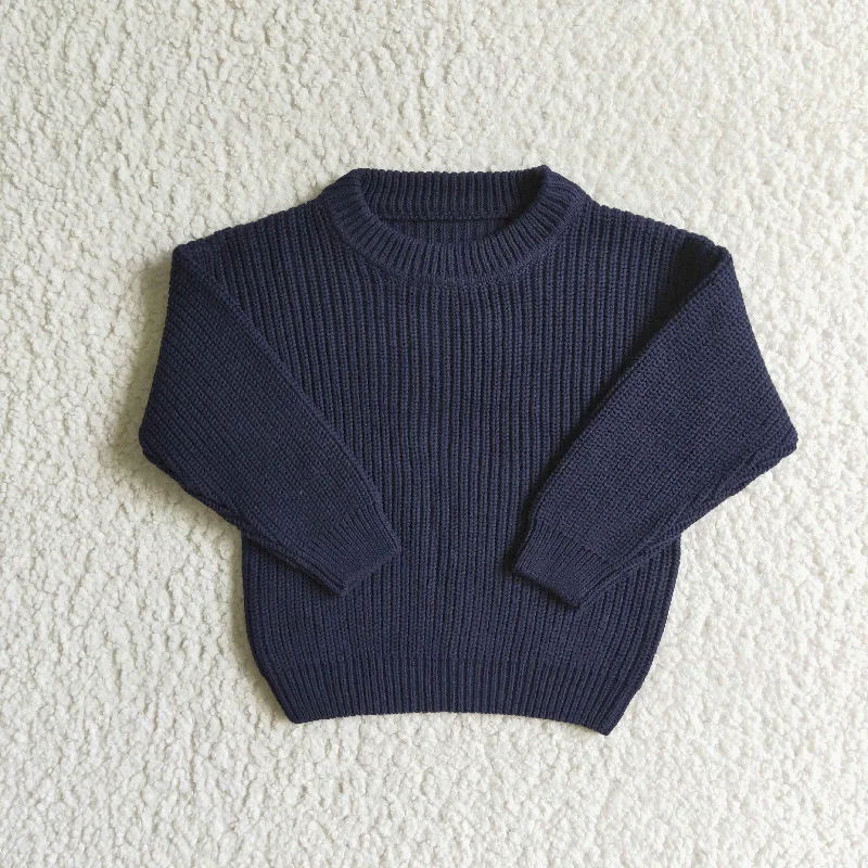 draped tops for women -Navy blue girl sweater