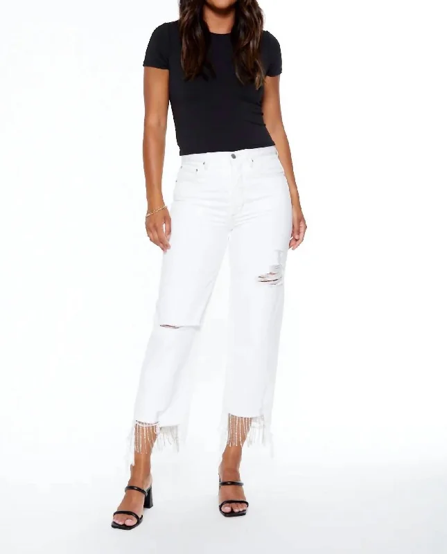 casual stretch pants for women -Nash Vegas 90's Crop In White