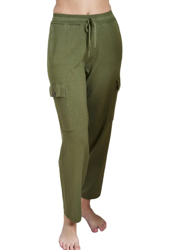 women's relaxed fit pants -Knit Cargo Pant In Green