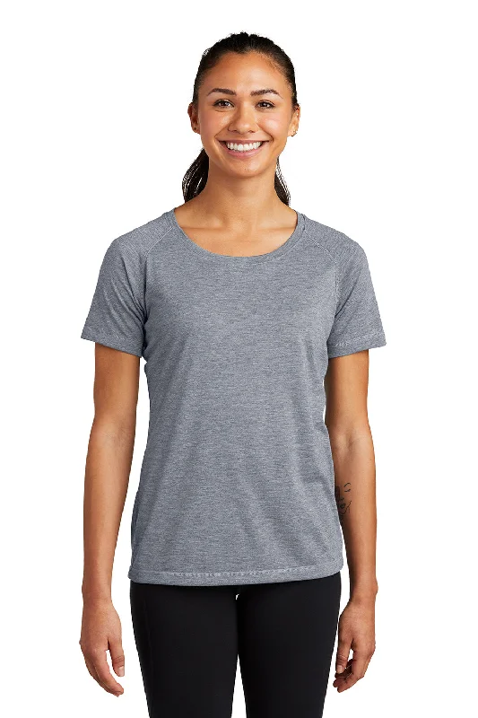 lightweight summer tops for women -Sport-Tek Womens Moisture Wicking Short Sleeve Scoop Neck T-Shirt - Heather True Navy Blue