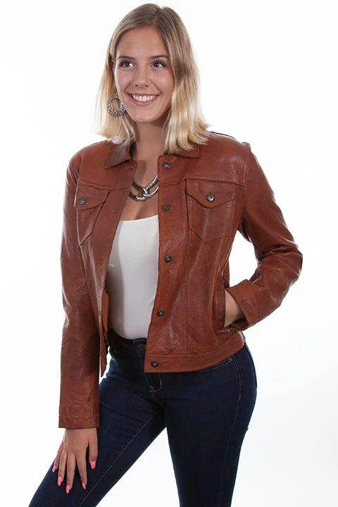 belted trench coats for women -Scully Women's Leather Jean Jacket in Brown