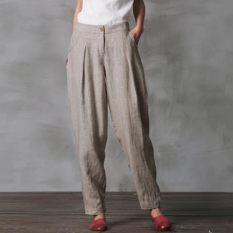 women's harem pants -Cute Cotton Linen Casual Trousers Women Fashion Pencil Pans K21017