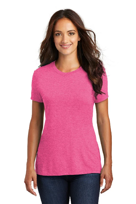 elegant evening tops for women -District Womens Perfect Tri Short Sleeve Crewneck T-Shirt - Fuchsia Pink Frost