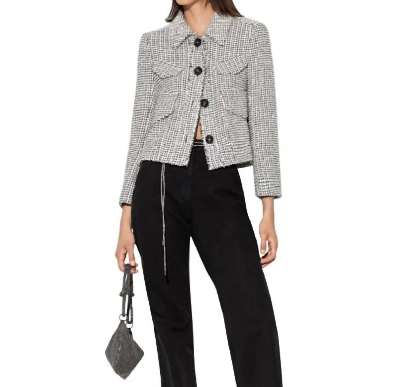 short jackets for women -Cropped Tweed Jacket In Black, White