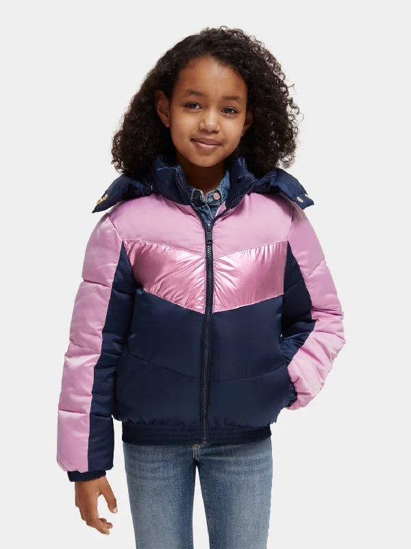 women's biker jackets -Kids - Metallic colourblock jacket