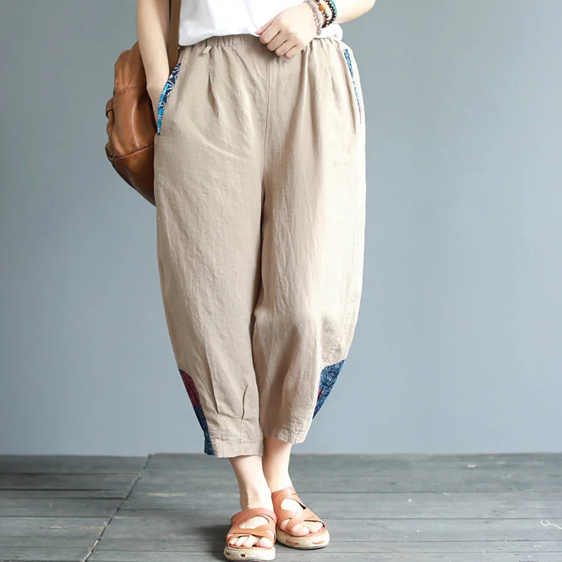 baggy trousers for women -Women Summer Loose Cotton Linen Casual Pants Simple Harem Trousers K20051