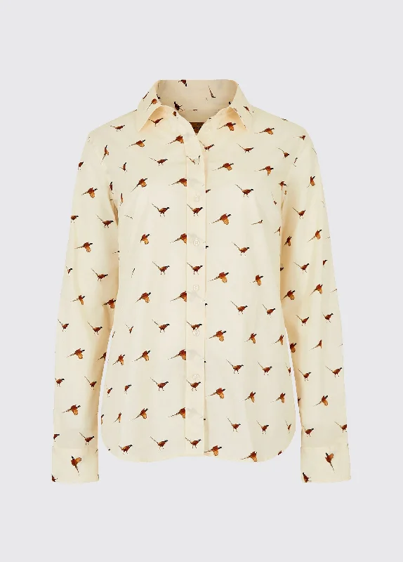 trendy women's shirts -Calamint Women's Pheasant Print Shirt - Cream