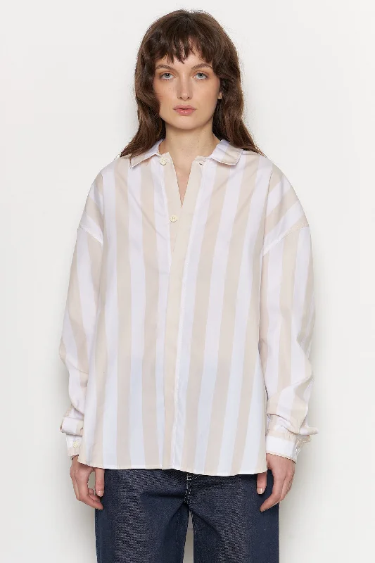 flowy tops for women -Over Shirt White Stripes