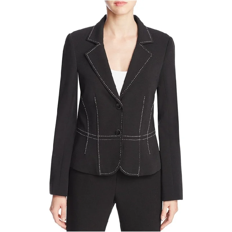 longline coats for women -Finity Womens Topstitched Two Button Blazer Jacket, Black, 8