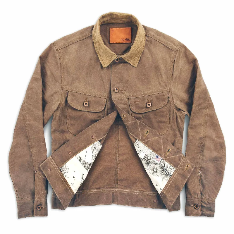 women's double-breasted coats -The Long Haul Jacket in Field Tan Waxed Canvas