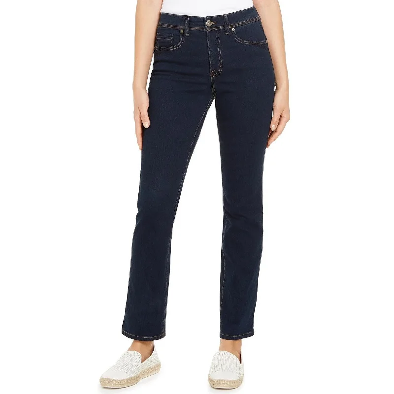 women's pleated pants -Style & Co Women's Tummy-Control Straight-Leg Jeans Blue Size 8