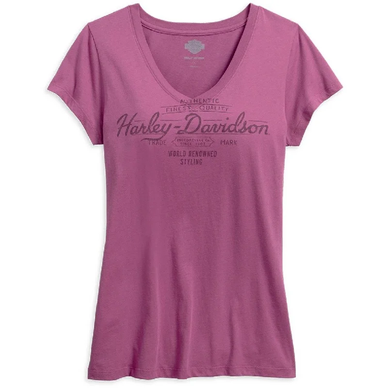 women's wrap tops -Harley-Davidson™ Women's Black Label Core World Renowned V-Neck Tee - 99180-16VW