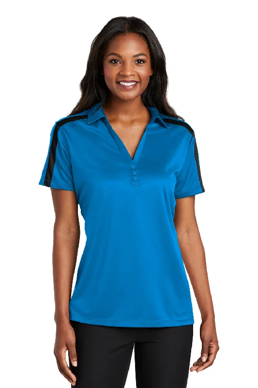 high-neck tops for women -Port Authority Womens Silk Touch Performance Moisture Wicking Short Sleeve Polo Shirt - Brilliant Blue/Black