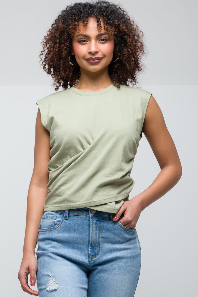 cute tops for women -Wrap Slvless Top Green