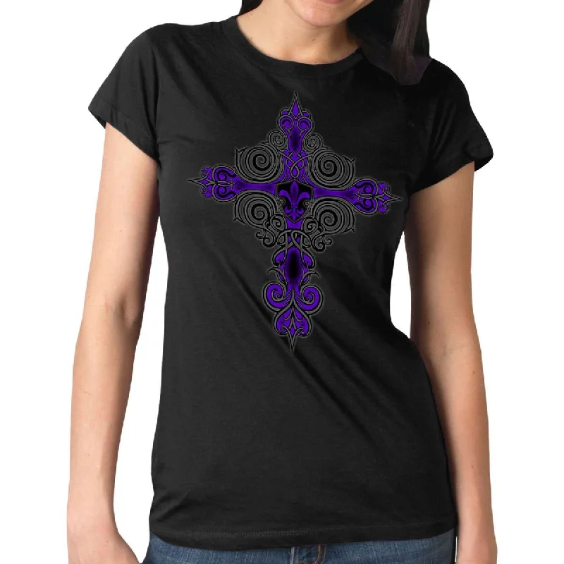 peplum tops for women -Hot Leathers Ladies Fleur De Lis T-Shirt GLR1522