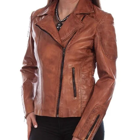 long trench coats for women -Scully Women's Brown Leather Motorcycle Jacket