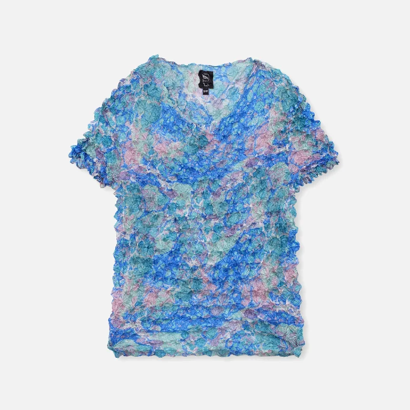 zip-up tops for women -Marble Bubble Shrink Shirt - Blue