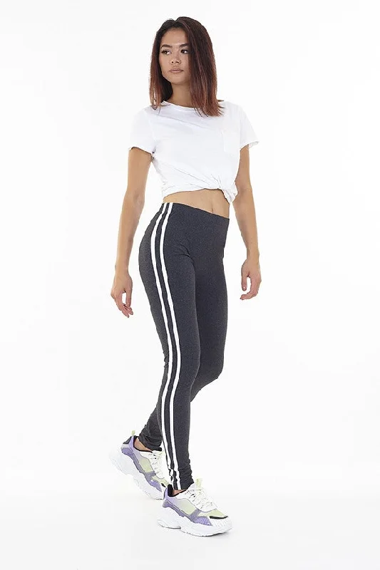 cropped joggers for women -STRETCHY CHARCOAL STRIPED LEGGINGS