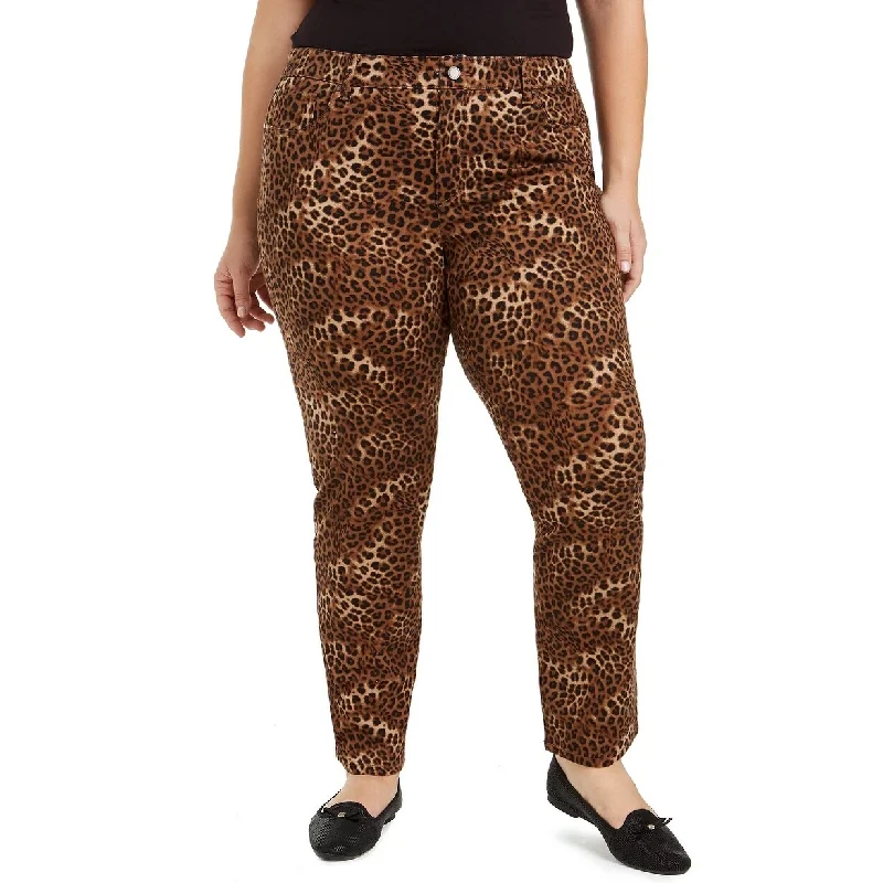 women's athletic pants -Charter Club Women's Plus Lexington Animal-Print Jeans Brown Size 18W