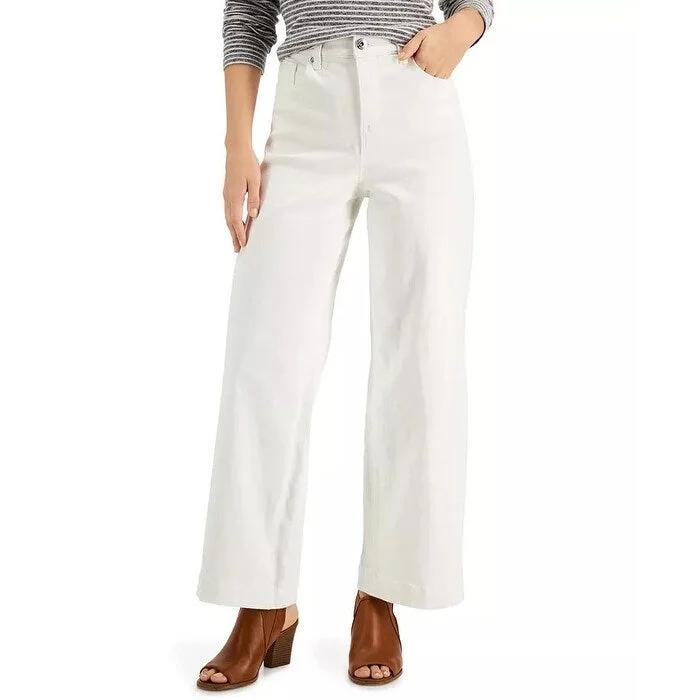 cropped trousers for women -Style & Co Women's Wide-Leg Tummy-Control Jeans Natural Size 18 - Square 18