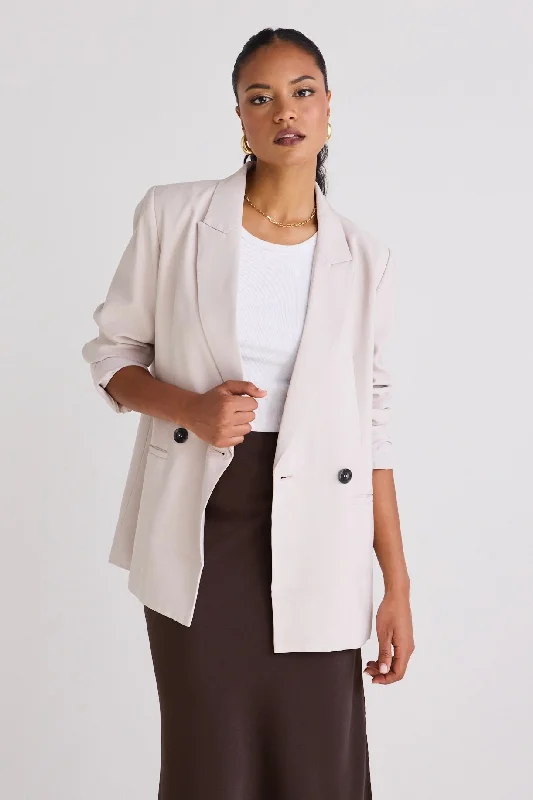 thick fleece coats for women -Effortless Bone Soft Touch Blazer