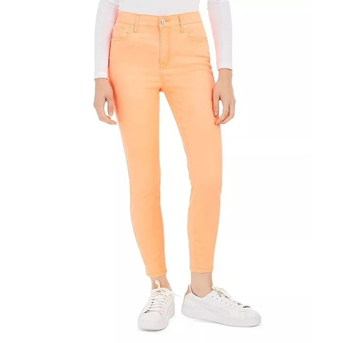 business casual pants for women -Celebrity Pink Juniors' Neon Colored-Wash Skinny Ankle Jeans Orange Size 15