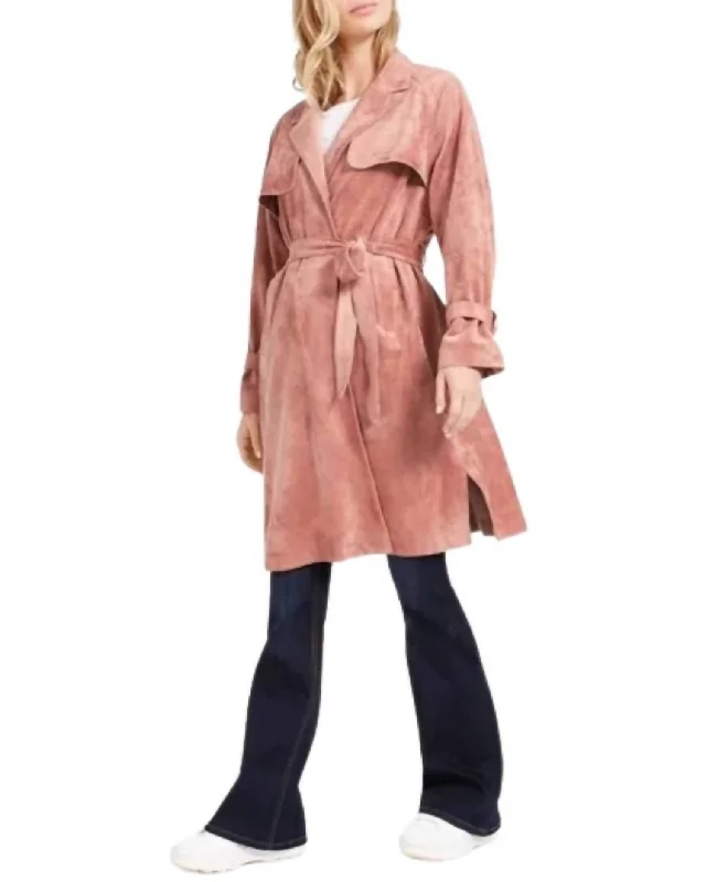 leopard print coats for women -Women's Blush Trench Coat In Pink