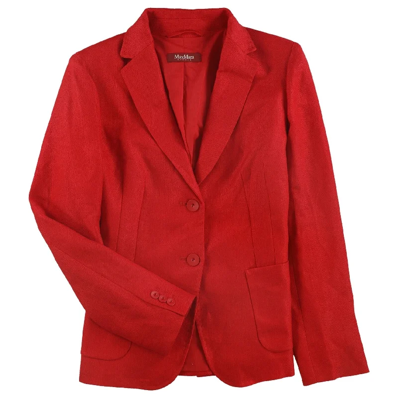 fur-trimmed coats for women -MaxMara Womens Solid Two Button Blazer Jacket, Red, 10