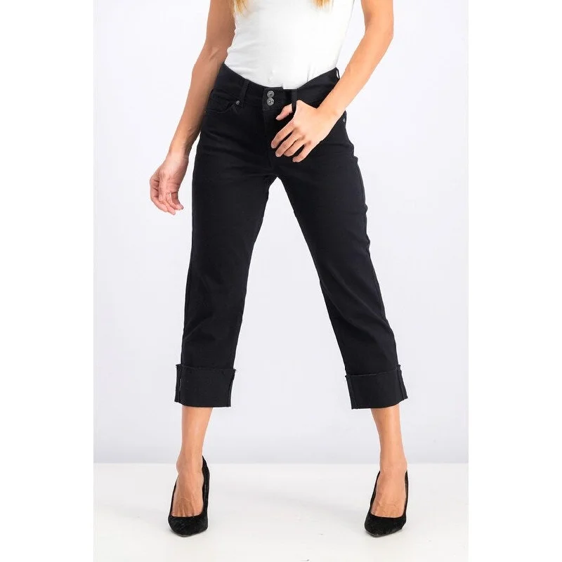 mid-rise pants for women -Style & Co Women's High Cuffed Capri Jeans Black Size 12