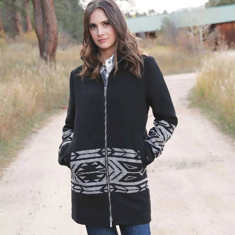 trendy plaid blazers for women -Cruel Women's Southwestern Banded Walking Coat in Black