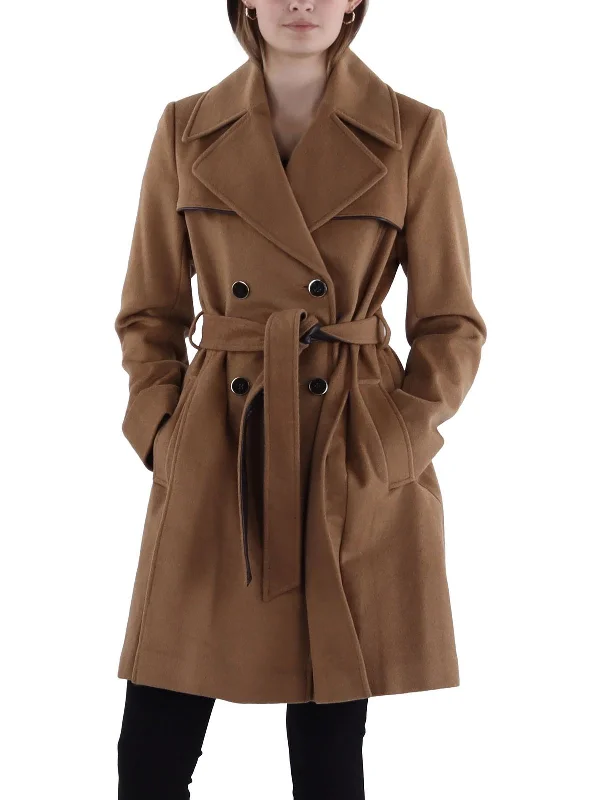 mid-length coats for women -Womens Wool Double-Beasted Trench Coat