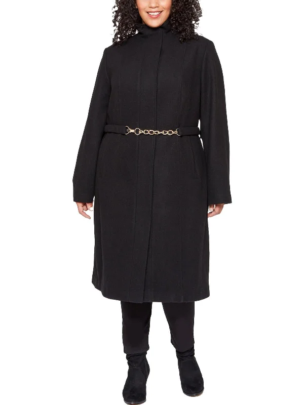 high collar coats for women -Womens Belted Trench Wool Coat