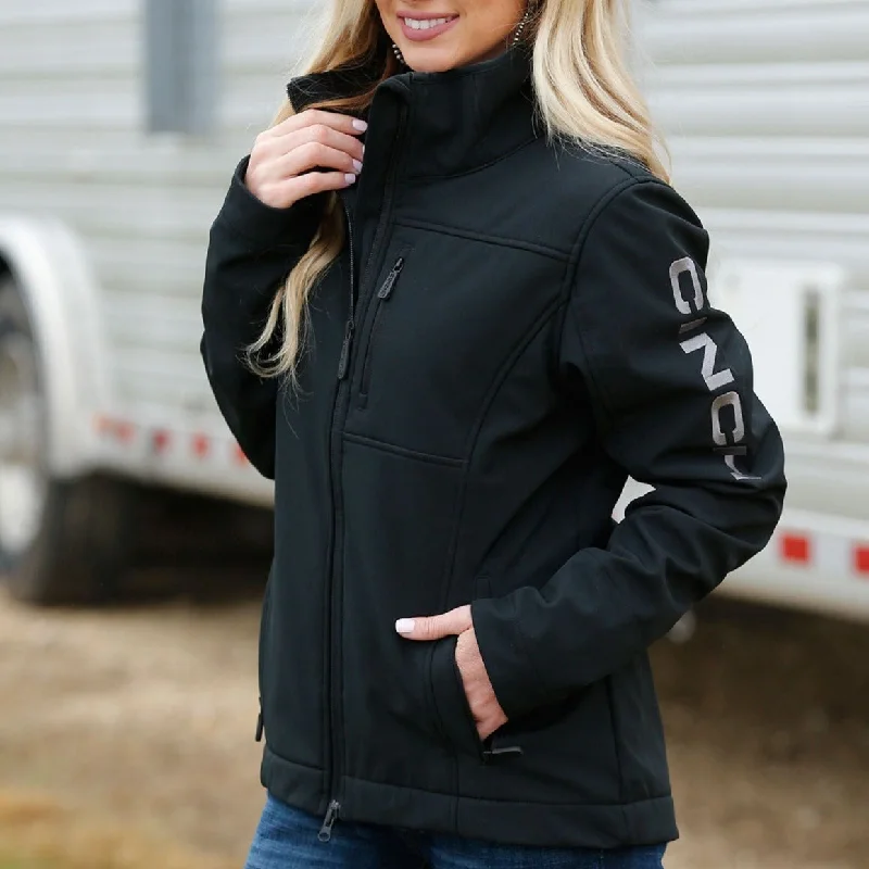 longline coats for women -Cinch Women's Logo Sleeve Concealed Carry Bonded Jacket in Black