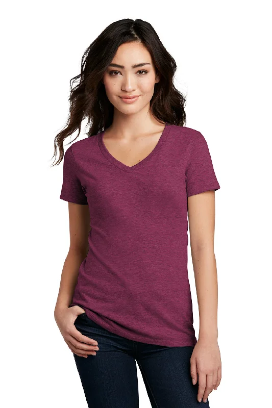 women's work blouses -District Womens Perfect Blend Short Sleeve V-Neck T-Shirt - Raspberry Fleck