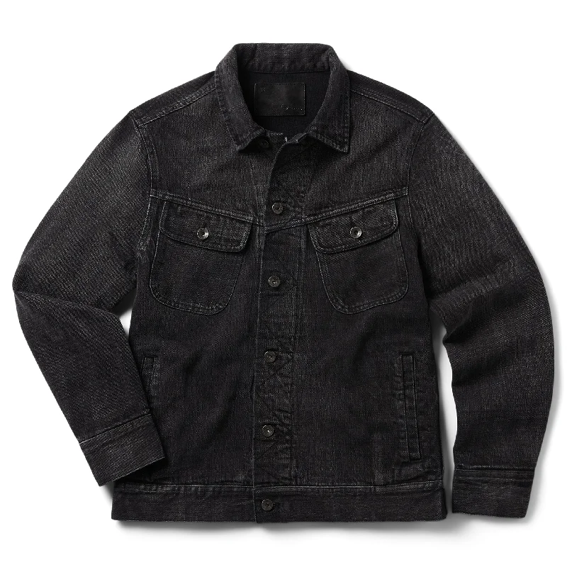 wool blend coats for women -The Long Haul Jacket in Black 3-Month Wash Selvage