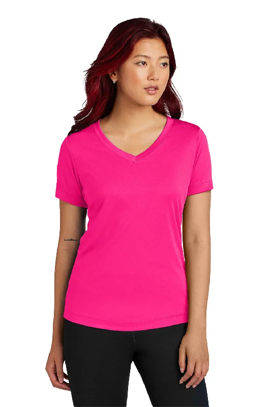 oversized tunic tops for women -Sport-Tek Womens Competitor Moisture Wicking Short Sleeve V-Neck T-Shirt - Raspberry Pink