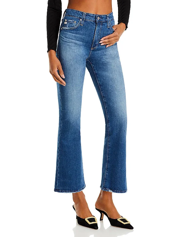 women's bootcut trousers -Womens Cropped Denim Bootcut Jeans