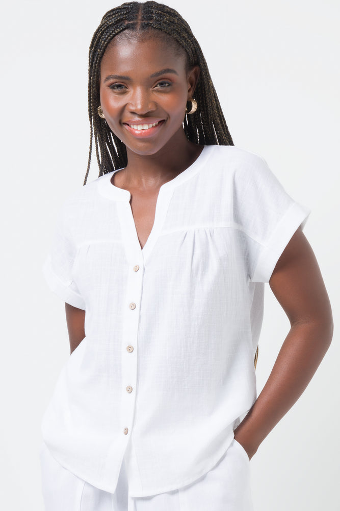 trendy women's shirts -Grown On Sleeve Shirt White